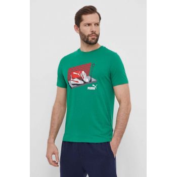 Puma tricou din bumbac bărbați, culoarea verde, cu imprimeu, 680175