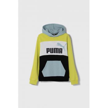 Puma bluza copii ESS BLOCK TR B culoarea galben, cu glugă, modelator