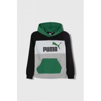 Puma bluza copii ESS BLOCK TR B culoarea verde, cu glugă, modelator