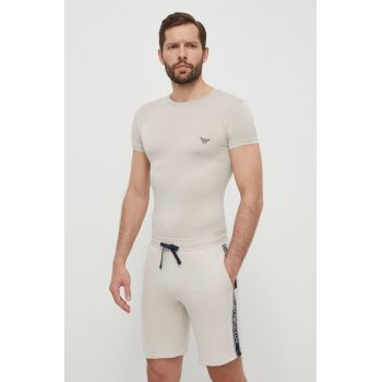 Emporio Armani Underwear tricou lounge 2-pack culoarea bej, cu imprimeu, 111670 4R733