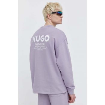 HUGO Blue hanorac de bumbac bărbați, culoarea violet, cu imprimeu 50510732