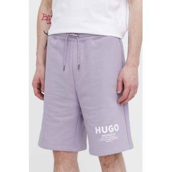 Hugo Blue pantaloni scurti din bumbac culoarea violet