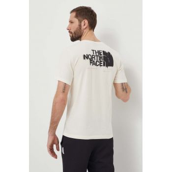 The North Face tricou din bumbac barbati, culoarea bej, cu imprimeu, NF0A87EWQLI1