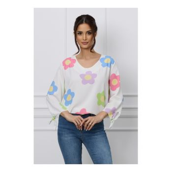 Bluza Dima alba cu imprimeuri florale pastelate