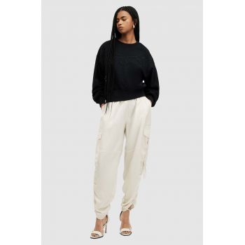 AllSaints pantaloni femei, culoarea alb, lat, high waist