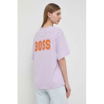 BOSS Orange tricou din bumbac femei, culoarea violet 50520478