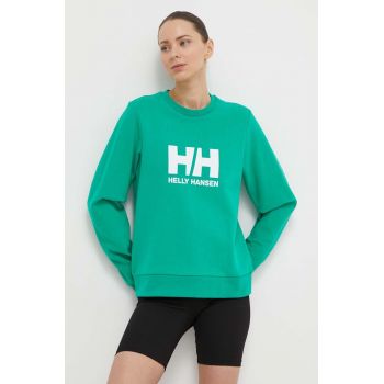 Helly Hansen hanorac de bumbac femei, culoarea verde, cu imprimeu, 34462