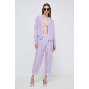 Armani Exchange pantaloni femei, culoarea violet, drept, high waist