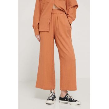 Billabong pantaloni de bumbac Follow Me culoarea portocaliu, lat, high waist, ABJNP00420