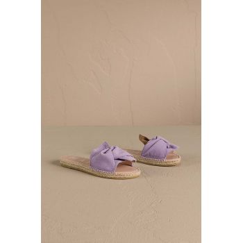 Manebi papuci din piele Hamptons Sandals With Knot femei, culoarea violet, W 1.3 JK