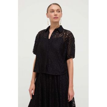 MICHAEL Michael Kors camasa femei, culoarea negru, cu guler clasic, relaxed de firma originala