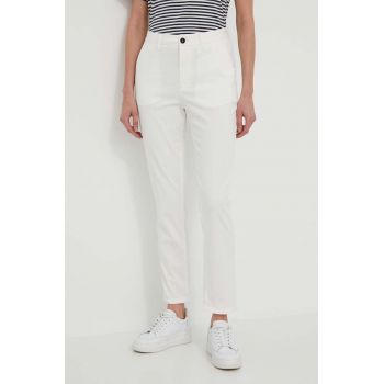 North Sails pantaloni femei, culoarea alb, fason chinos, high waist, 074770