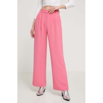 Abercrombie & Fitch pantaloni femei, culoarea roz, drept, high waist