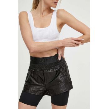 EA7 Emporio Armani pantaloni scurti femei, culoarea negru, neted, high waist