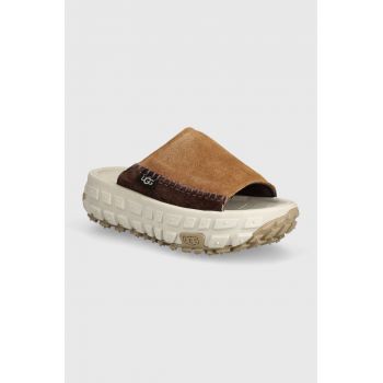 UGG papuci din piele Venture Daze Slide femei, culoarea maro, cu platforma, 1152680