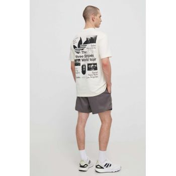 adidas Originals tricou din bumbac barbati, culoarea bej, cu imprimeu, IS2902