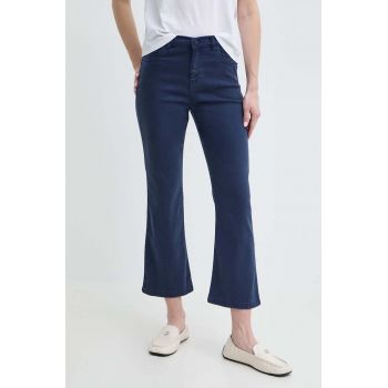 Marella pantaloni femei, culoarea bleumarin, drept, high waist 2413130000000