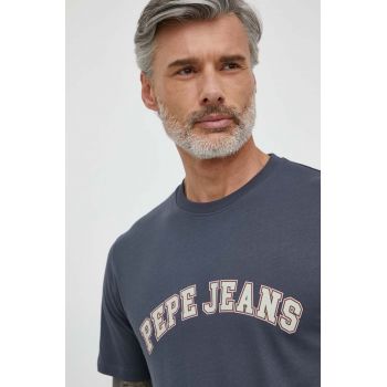 Pepe Jeans tricou din bumbac barbati, culoarea gri, cu imprimeu