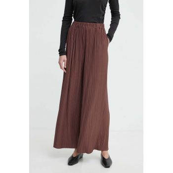 Samsoe Samsoe pantaloni femei, culoarea maro, lat, high waist