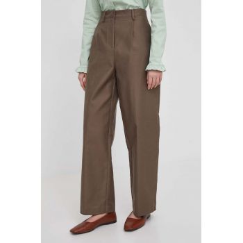 Dkny pantaloni femei, culoarea maro, drept, high waist, D2A4K022