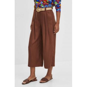 Medicine pantaloni femei, culoarea maro, fason culottes, high waist