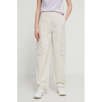 Tommy Jeans pantaloni femei, culoarea bej, drept, high waist DW0DW17769
