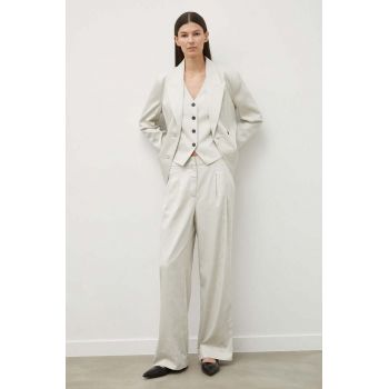 Bruuns Bazaar pantaloni PinBBMadelie pants femei, culoarea gri, lat, high waist, BBW3832