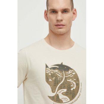 Fjallraven tricou din bumbac Arctic Fox T-shirt barbati, culoarea bej, cu imprimeu, F87220