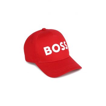 BOSS șapcă din bumbac pentru copii culoarea rosu, cu imprimeu