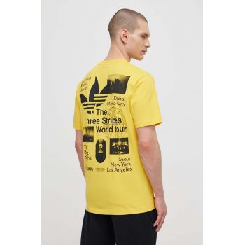 adidas Originals tricou din bumbac barbati, culoarea galben, cu imprimeu, IS0183