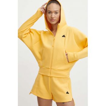 adidas bluza Z.N.E femei, culoarea galben, cu glugă, cu imprimeu, IS3940