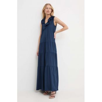 Silvian Heach rochie din bumbac culoarea albastru marin, maxi, evazati