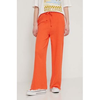 Billabong pantaloni de bumbac culoarea portocaliu, lat, high waist, EBJNP00114