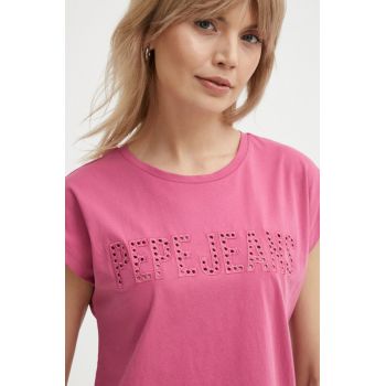 Pepe Jeans tricou din bumbac LILITH femei, culoarea roz, PL505837