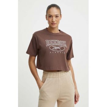 Reebok Classic tricou din bumbac Archive Essentials femei, culoarea maro, 100075642