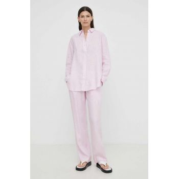 Samsoe Samsoe pantaloni din in HOYS culoarea roz, drept, medium waist, F23900002
