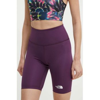 The North Face pantaloni scurti sport femei, culoarea violet, neted, high waist, NF0A87JUV6V1