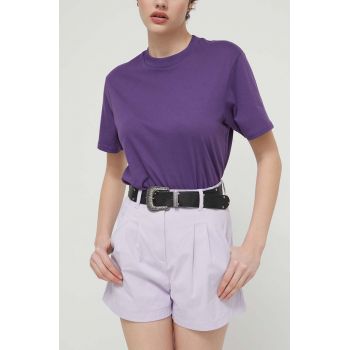 Tommy Jeans pantaloni scurti femei, culoarea violet, neted, high waist, DW0DW17775