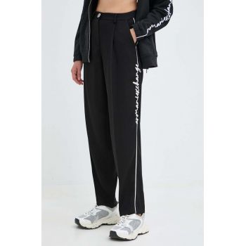 Armani Exchange pantaloni femei, culoarea negru, drept, high waist
