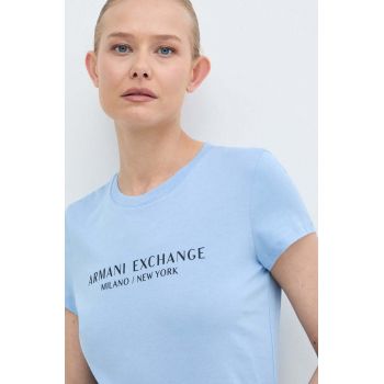 Armani Exchange tricou din bumbac femei, culoarea turcoaz