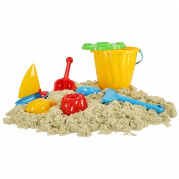 Set de joaca pentru nisip cu galetusa si 7 accesorii Yellow