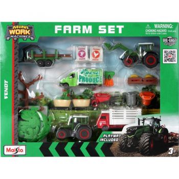 Jucarie Mini Work Machines Fendt Super Farm Play Set, Model Vehicle (with Play Mat)