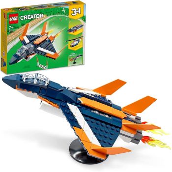 Jucarie 31126 Creator 3-in-1 Supersonic Jet Construction Toy (Plane, Helicopter and Boat, 3 Buildable Models, Toys from 7 years)