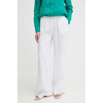 Sisley pantaloni din in culoarea alb, lat, high waist