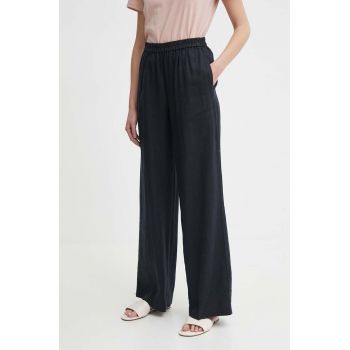 Sisley pantaloni din in culoarea negru, lat, high waist
