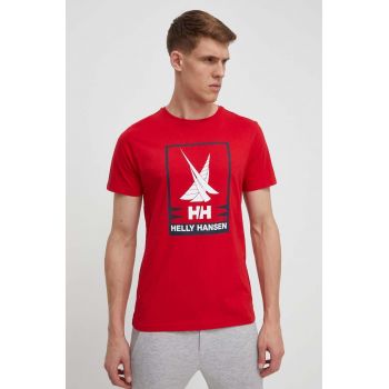 Helly Hansen tricou din bumbac barbati, culoarea rosu, cu imprimeu