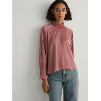 Reserved - Bluză din satin - roz-pudră
