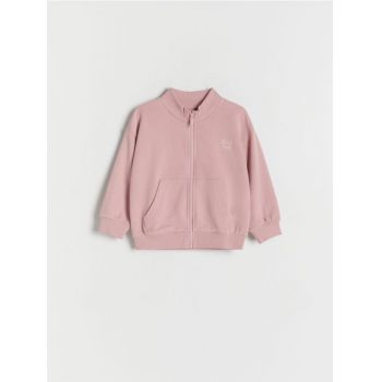 Reserved - Bluză sport din bumbac, cu broderie - roz-pudră