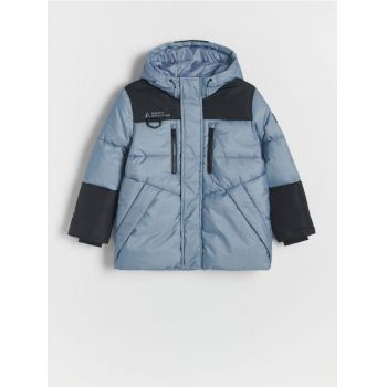 Reserved - Jachetă căptușită, cu glugă - Albastru metalizat