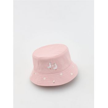 Reserved - Pălărie bucket cu detaliu brodat - roz-pastel